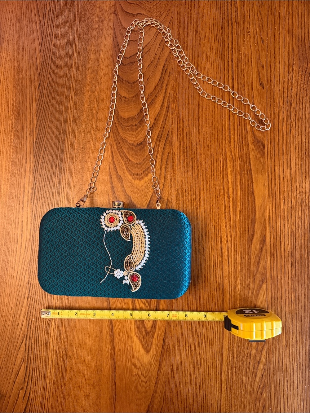 Sakhi Ethnic Embellished Evening Clutch with Gold Chain
